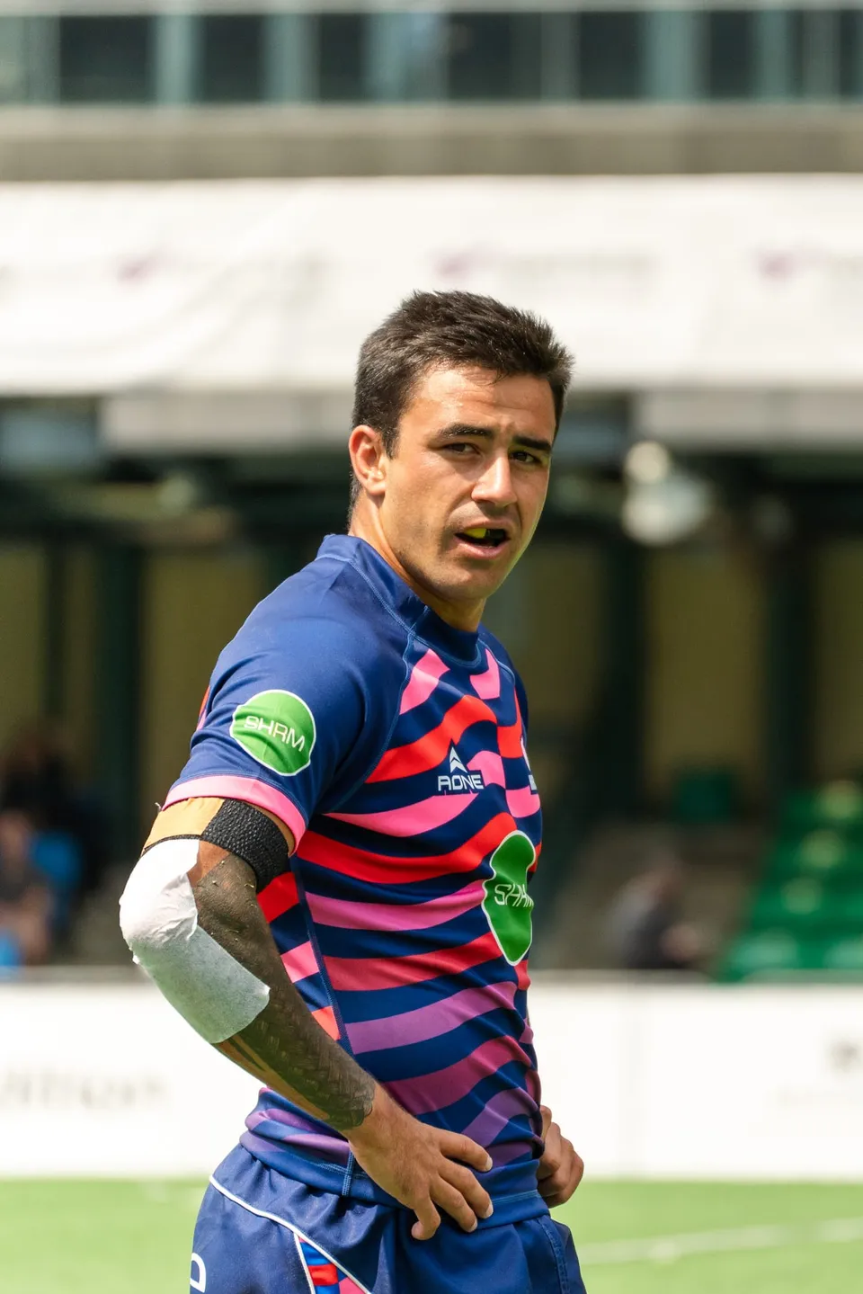 Portrait of an OSOB player in the navy kit